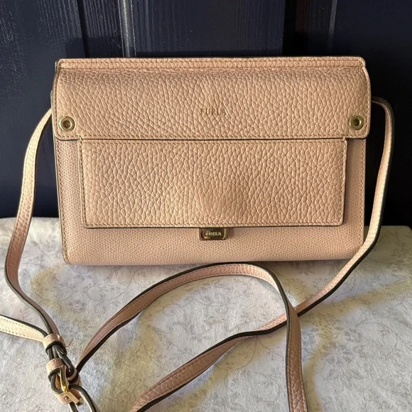 FURLA Blush Pink Leather Three Compartment Crossbody Bag - Picture 1 of 9